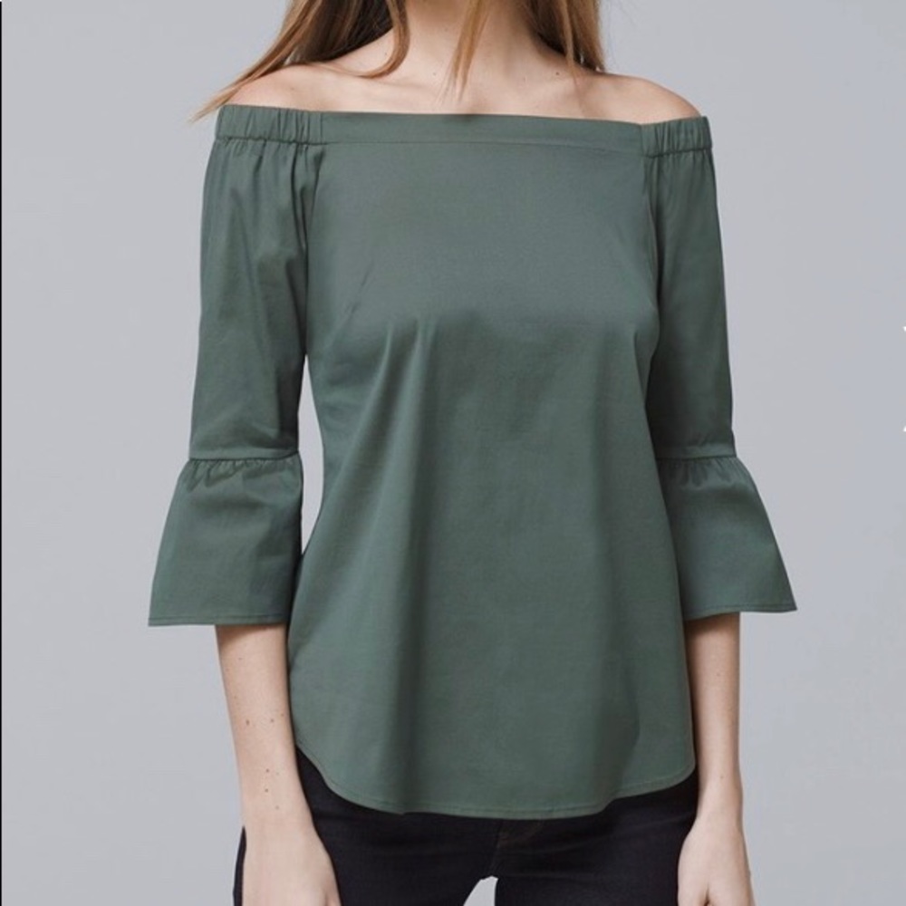 NWT green off the shoulder bell sleeve top